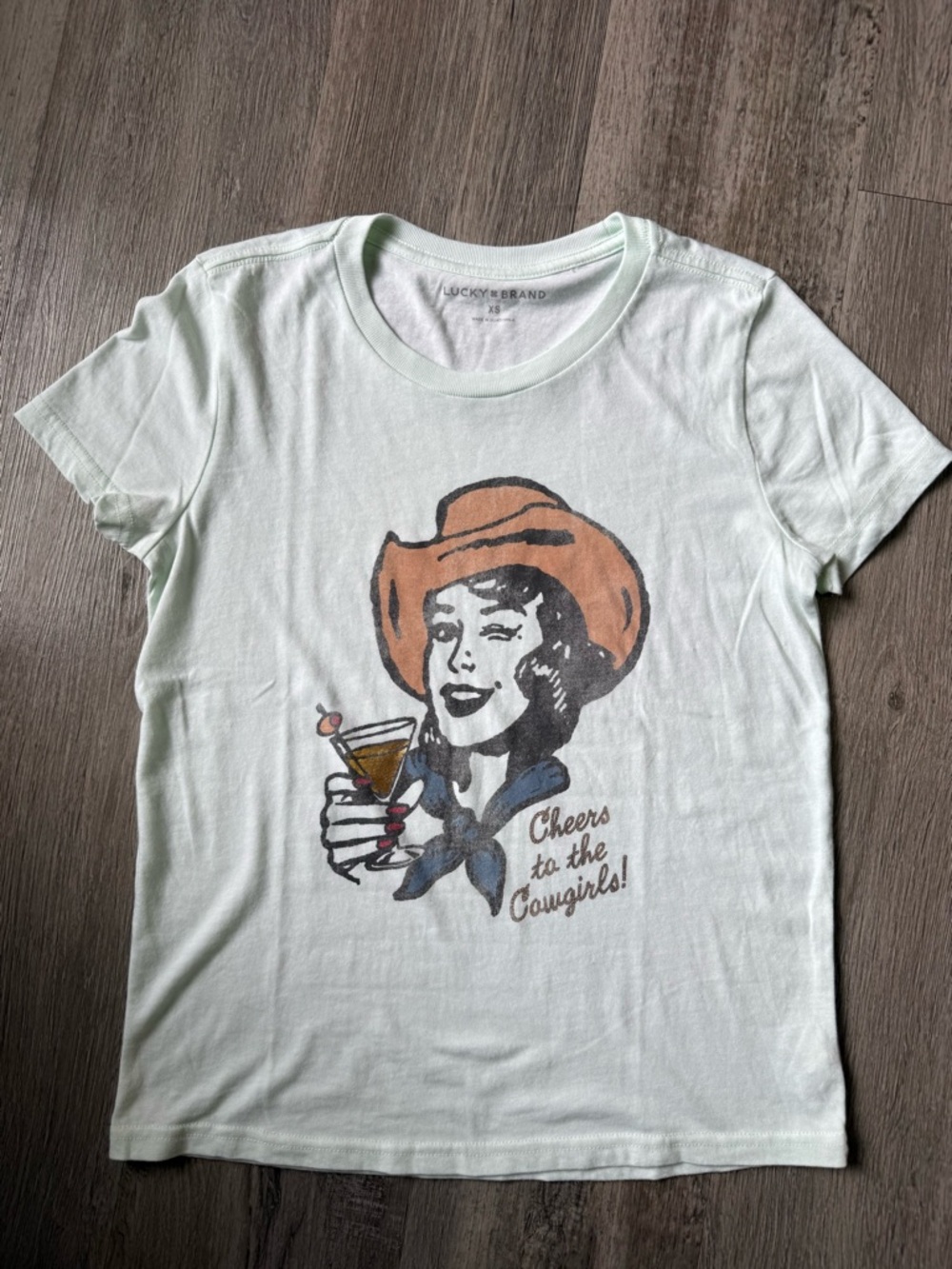 Lucky Brand Light Mint Graphic Tee with Cowgirl Motif